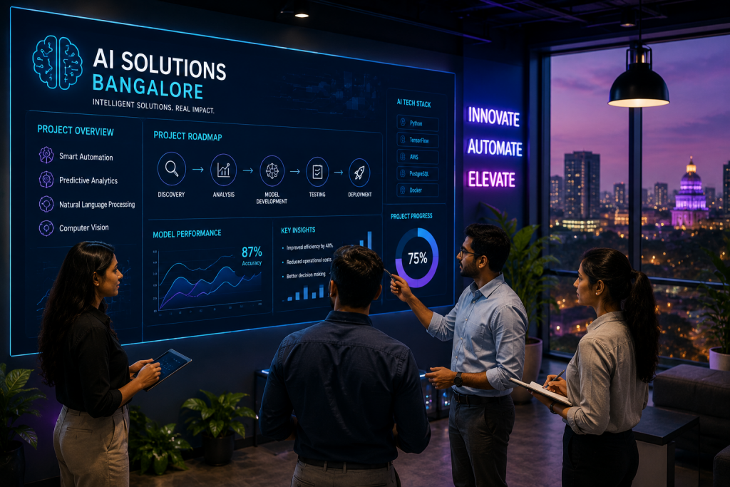 AI solutions Bangalore team reviewing project